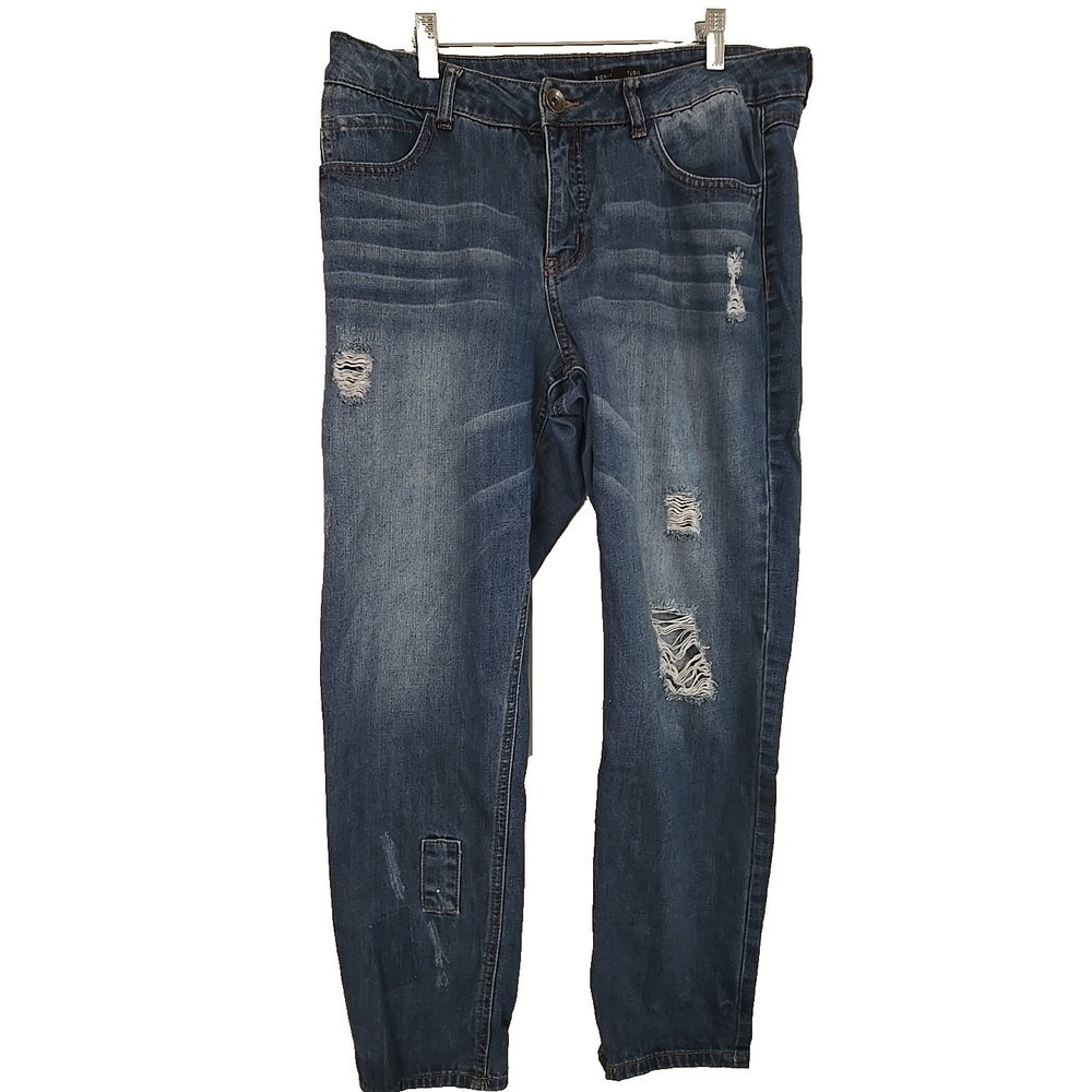 Levi's‎ Signature High Rise Straight Jeans Women's 12 Distressed Blue Denim